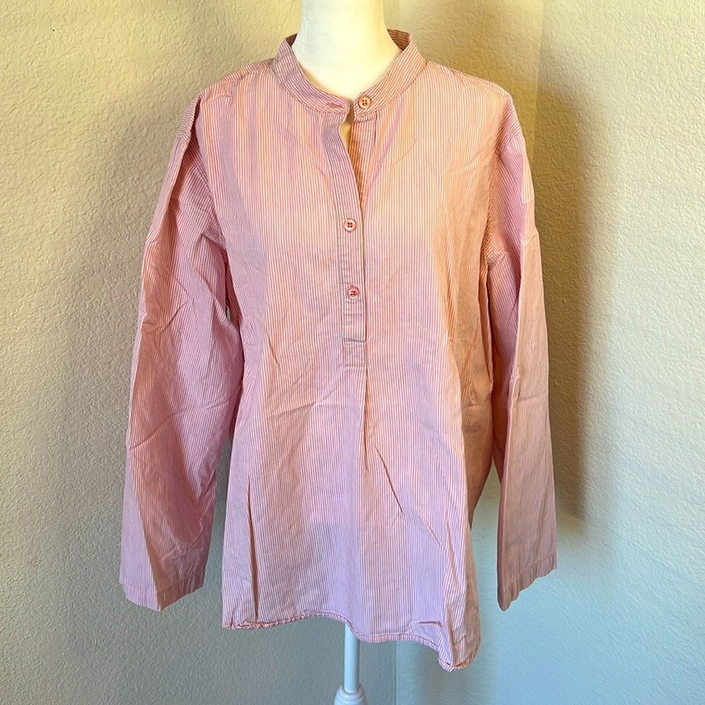 Emma James Woman Pink, White & Gray Striped Long Sleeve Shirt ~ Size 18W